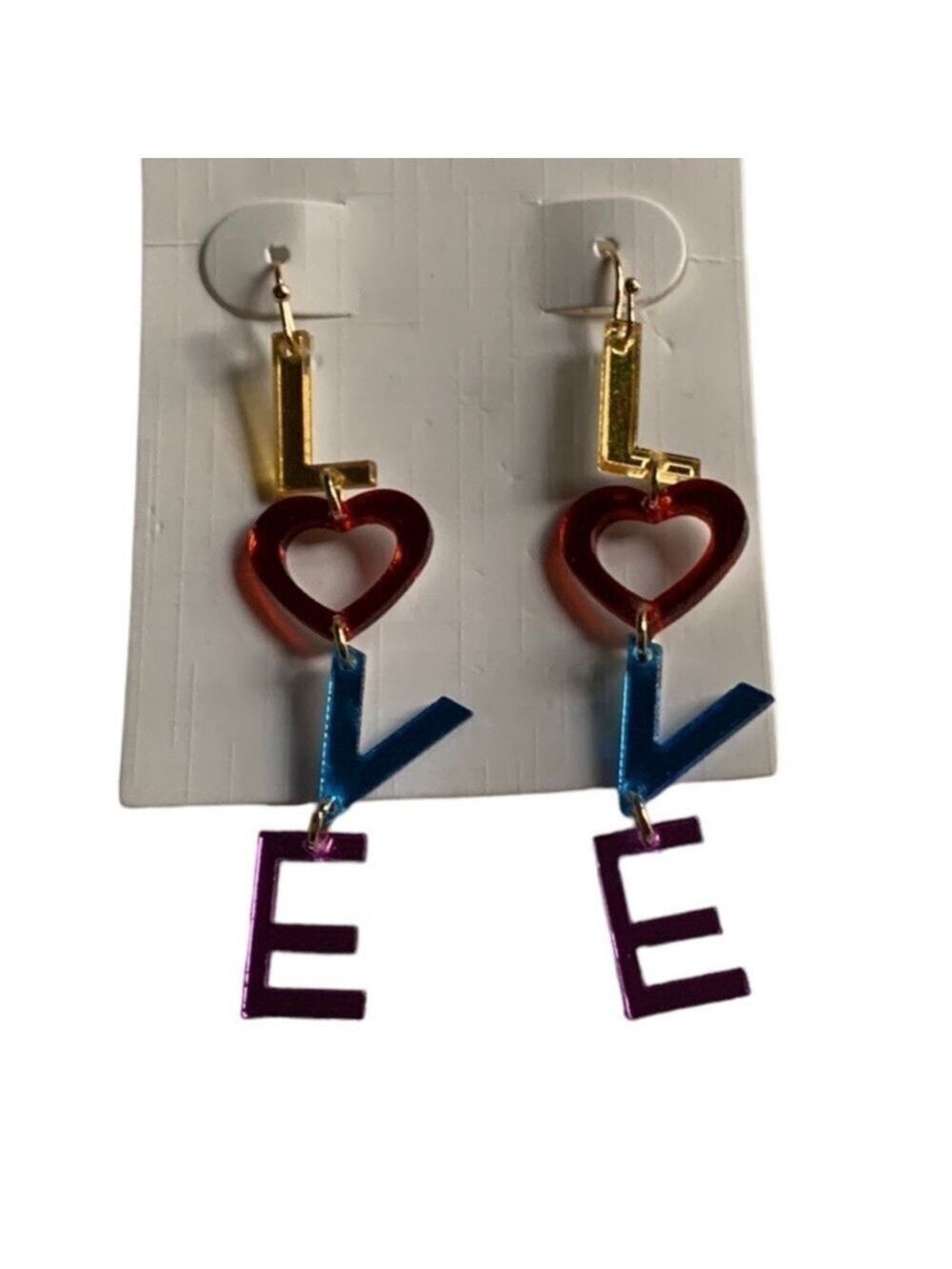 ACRYLIC LOVE Multicolor Shiny Letter Drop Dangle Pierced Earrings - Picture 2 of 5